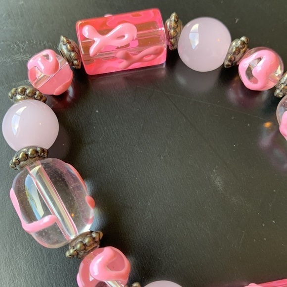 Pink Ribbon Breast Cancer Awareness Bracelet Classic Pink Stretch - Picture 5 of 5